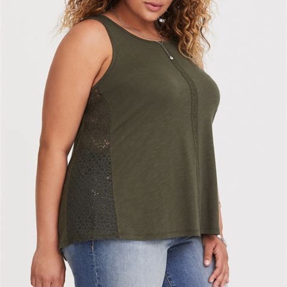 Torrid 1 Womens Olive Green Lace Inset Trim Tank Top - Picture 9 of 9